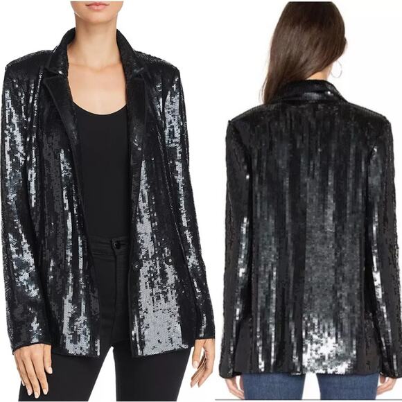 Joie Diandra Silk Sequined Single Breasted  Blazer Jacket Caviar Women's Size M - Picture 1 of 6